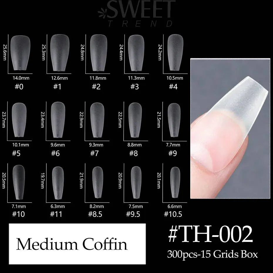 300pcs Matte Coffin Nail Tips